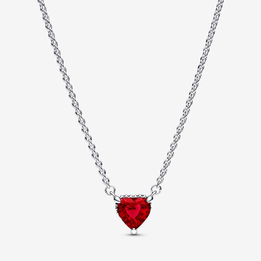 Sparkling Red Heart Halo Pendant Collier Necklace, PANDORA