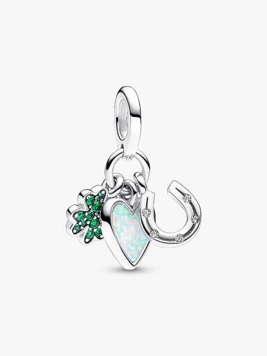 FINAL SALE - Four Leaf Clover, Heart and Horseshoe Triple Dangle Charm