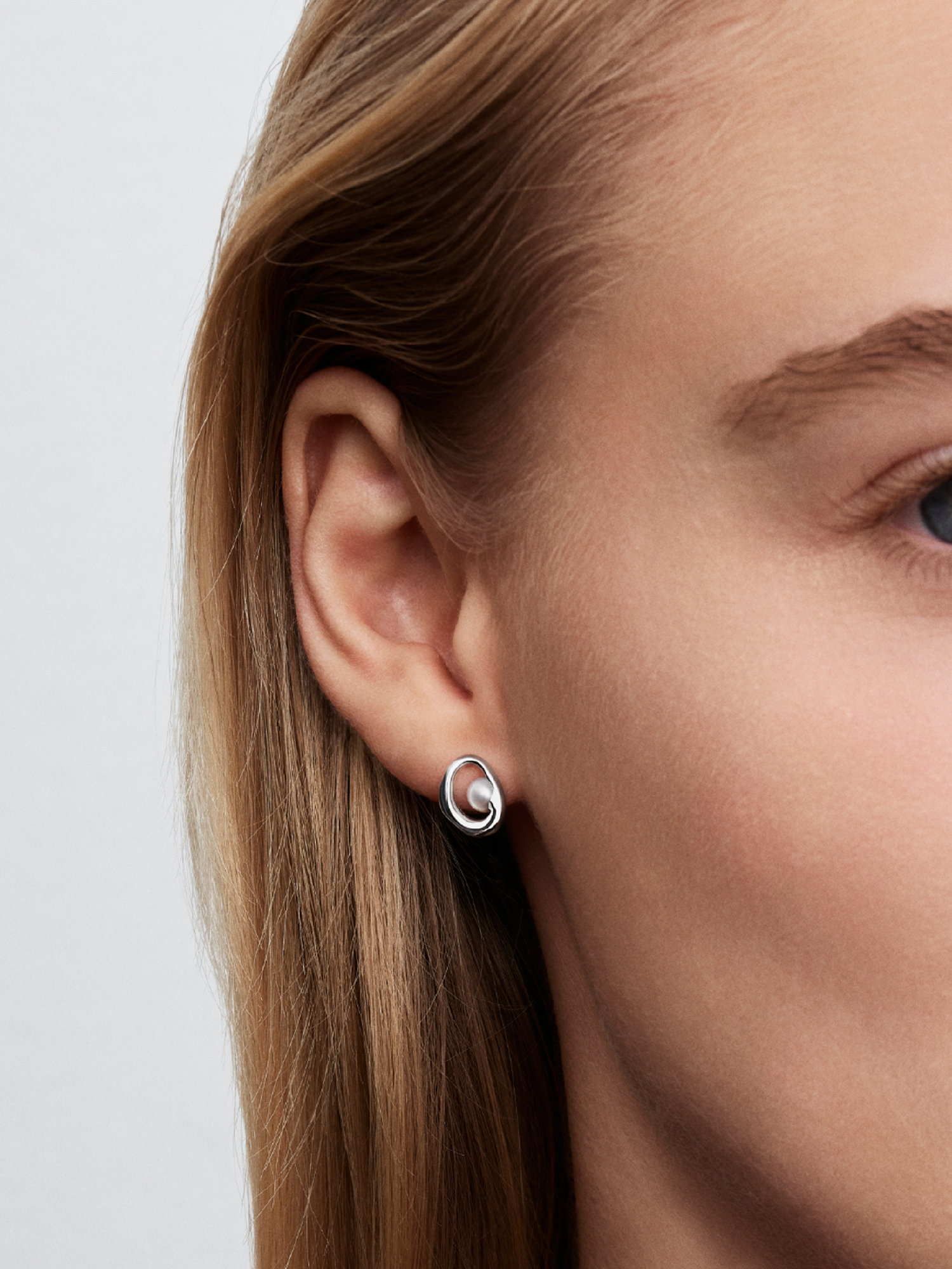 Organically Shaped Oval & Treated Freshwater Cultured Pearl Stud Earrings