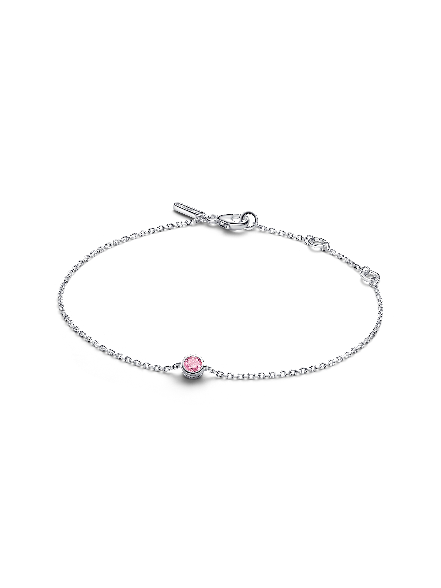 Pandora Era Bezel Sterling Silver Pink Lab-grown Diamond Chain Bracelet