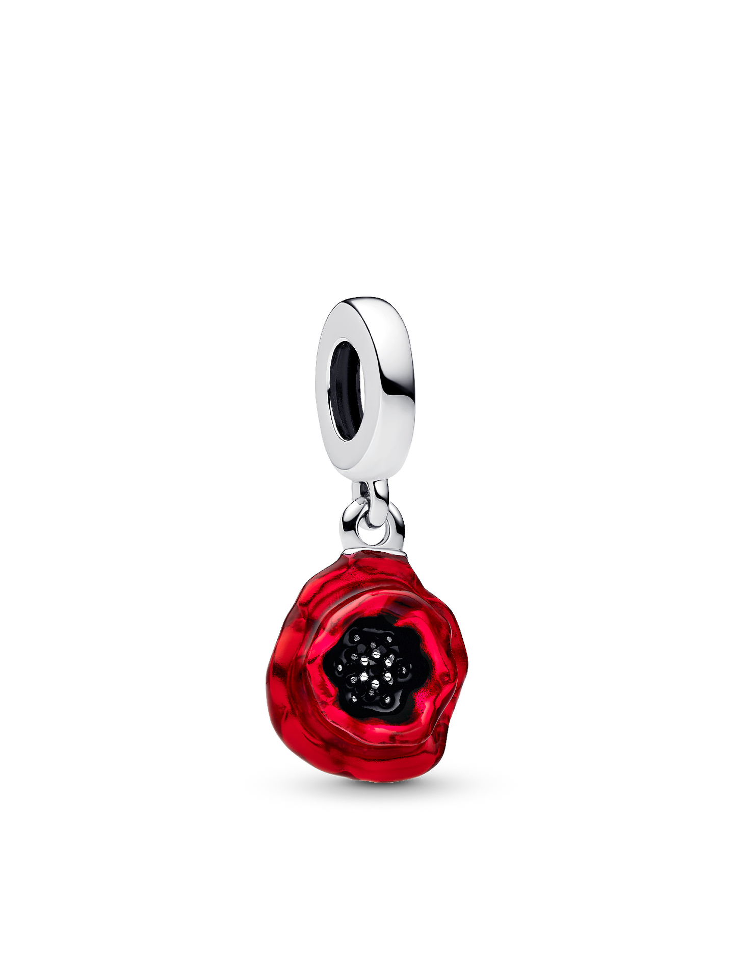 Женский шарм Pandora Red Flower Dangle Charm, цвет: Серебро — фото 1