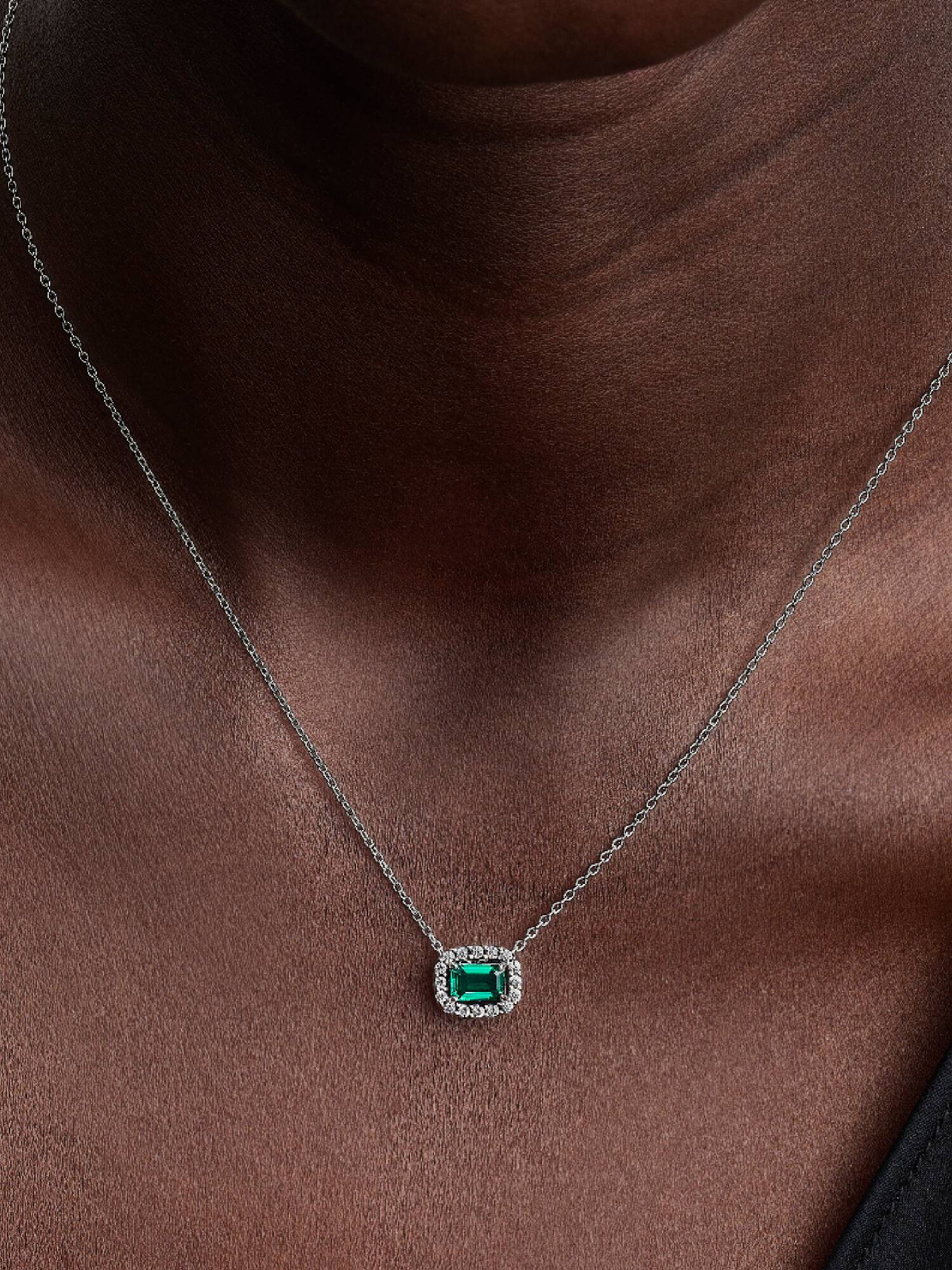 Rectangular Sparkling Green Halo Pendant Necklace