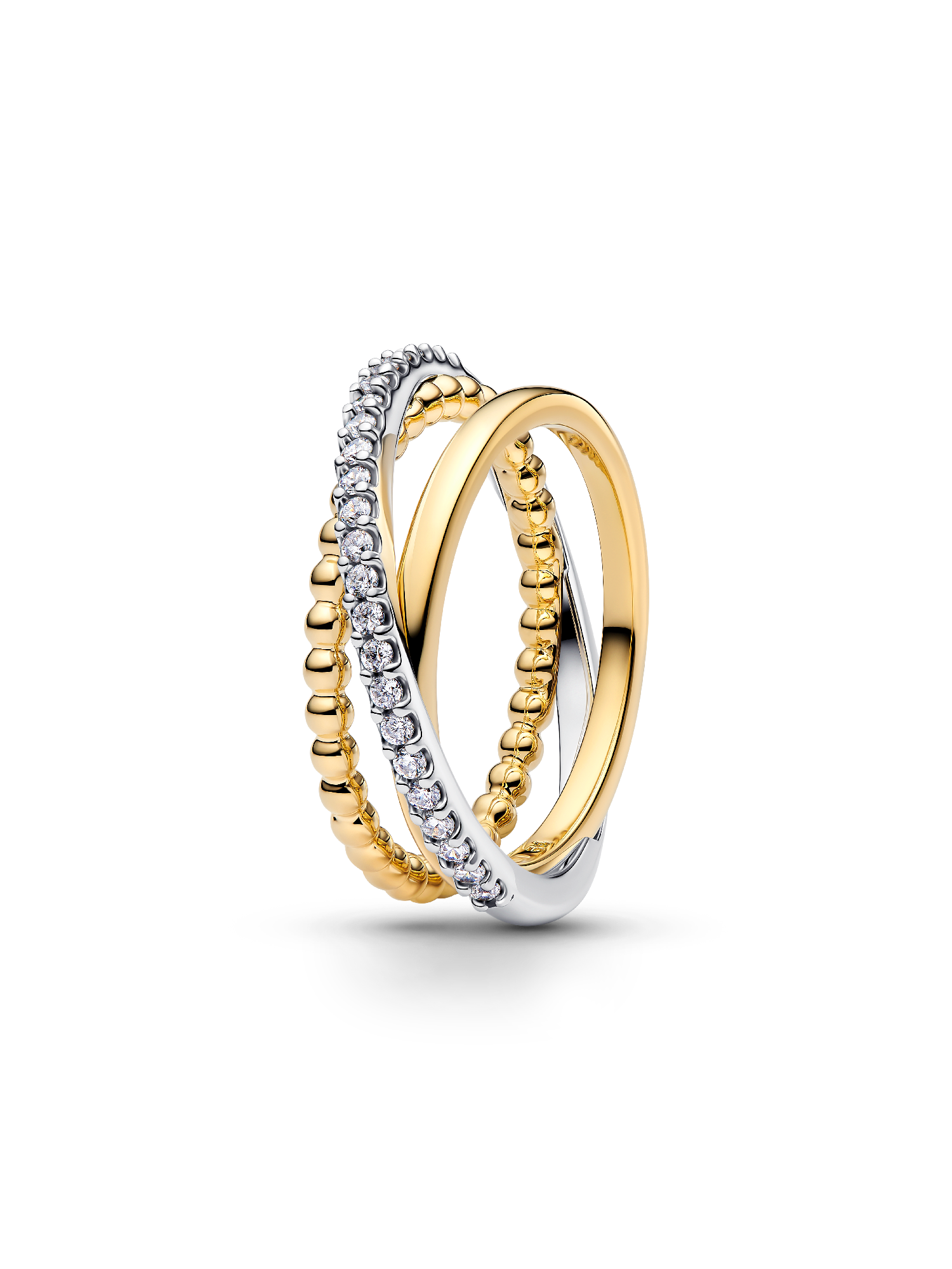 Crossover Beads & Pavé Triple Band Ring