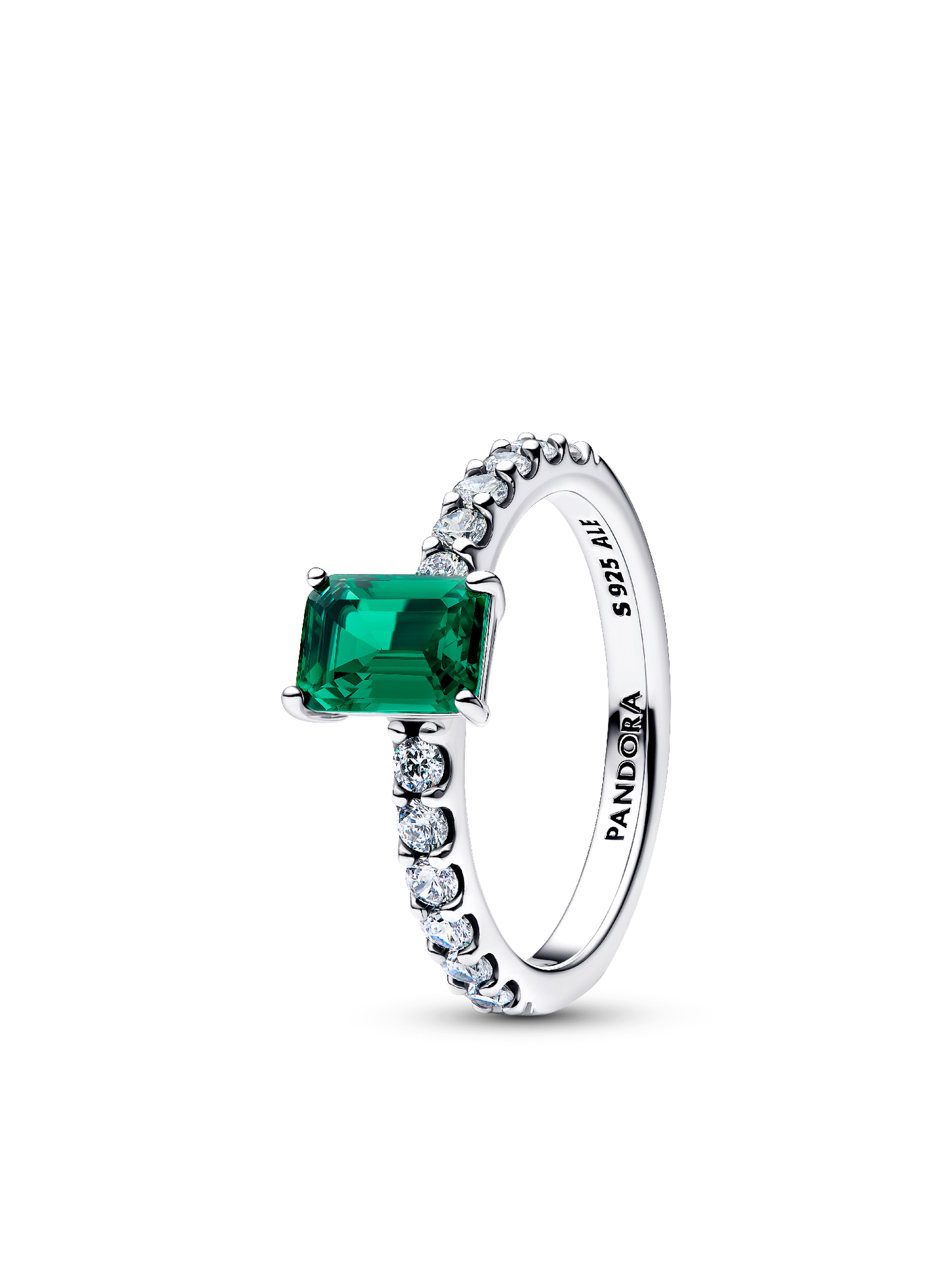 Женское кольцо Pandora Rectangular Sparkling Green Halo, цвет: Серебро — фото 1