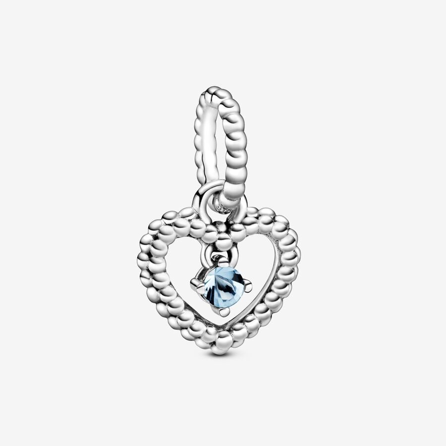FINAL SALE - March Aqua Blue Beaded Heart Dangle Charm image number 0