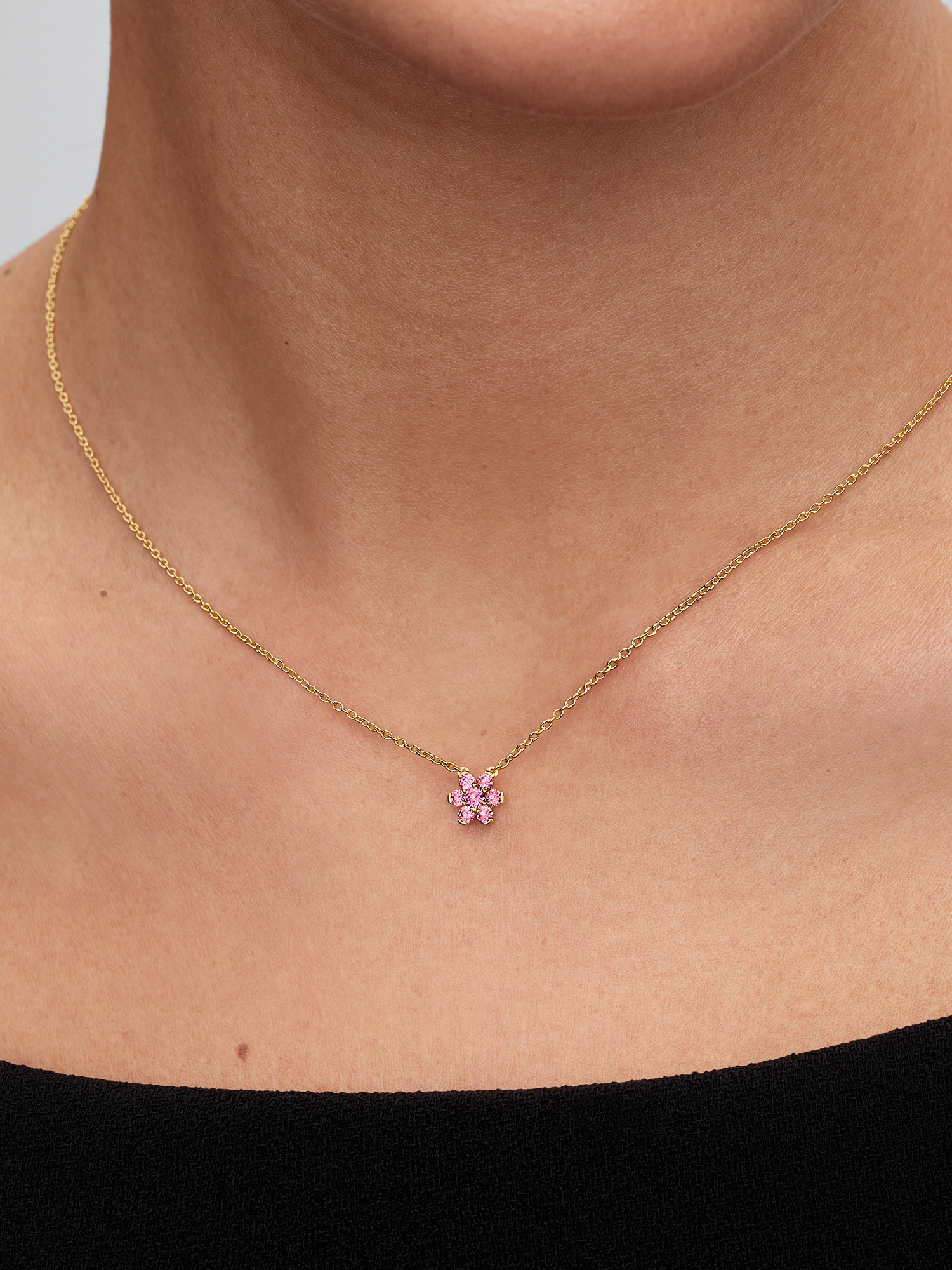 Sparkling Pink Flower Pendant Necklace