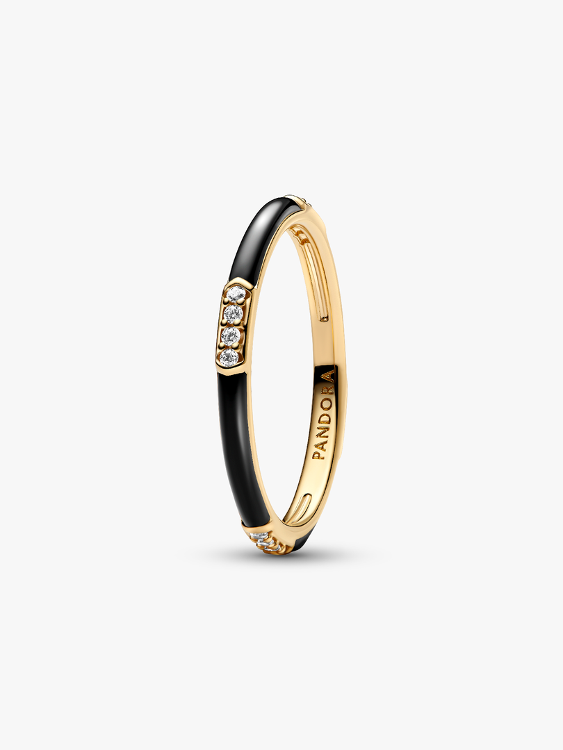 Black Enamel & Stones Ring