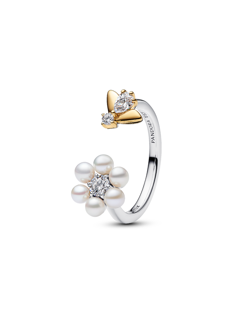 Bridgerton Bee & Treated Freshwater Cultured Pearl Flower Open Ring