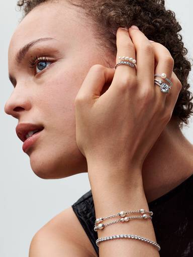 Treated Freshwater Cultured Pearls & Pavé Open Ring