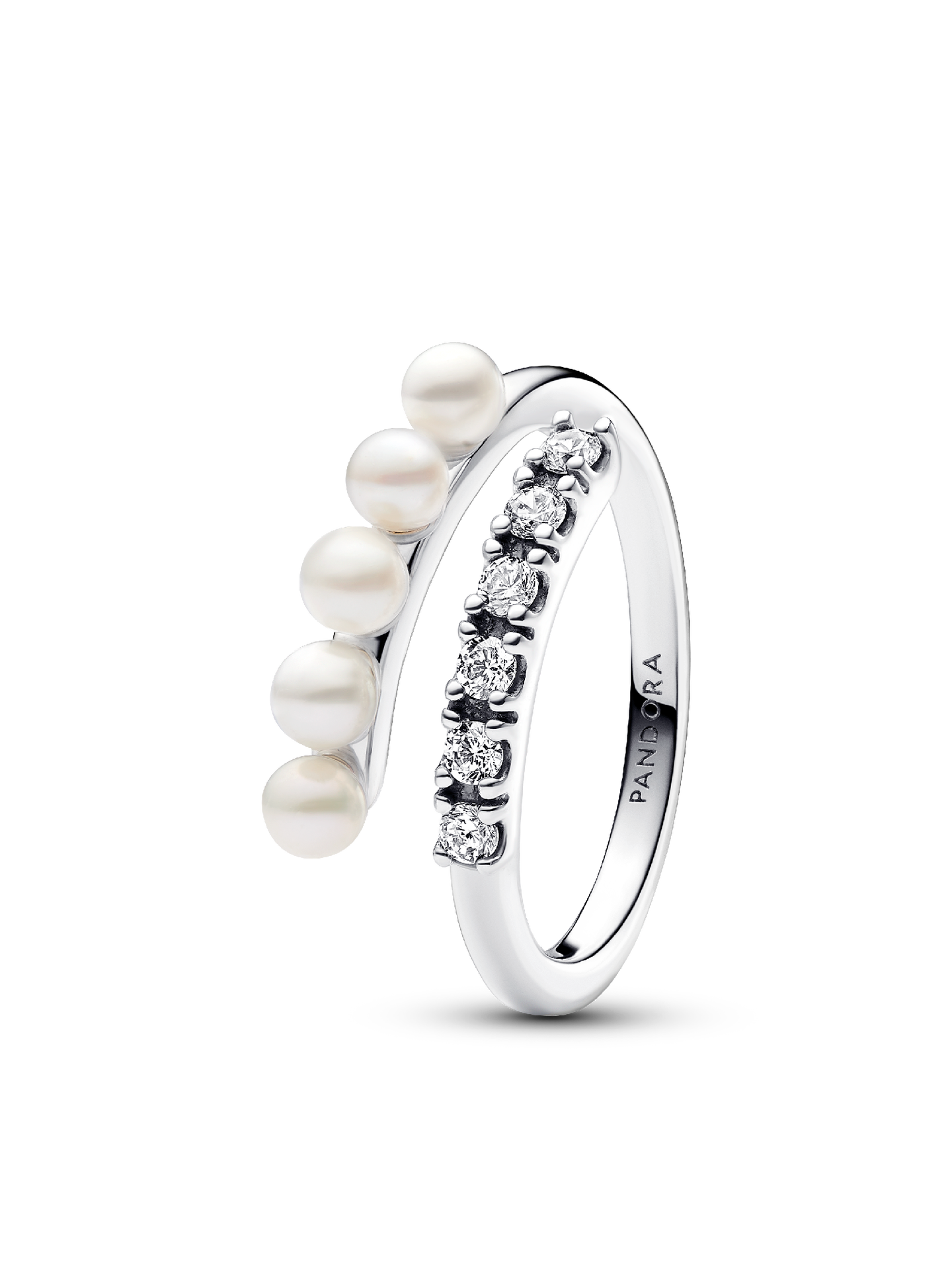 Женское кольцо Pandora Treated Freshwater Cultured Pearls & Pavé Open, цвет: Серебро