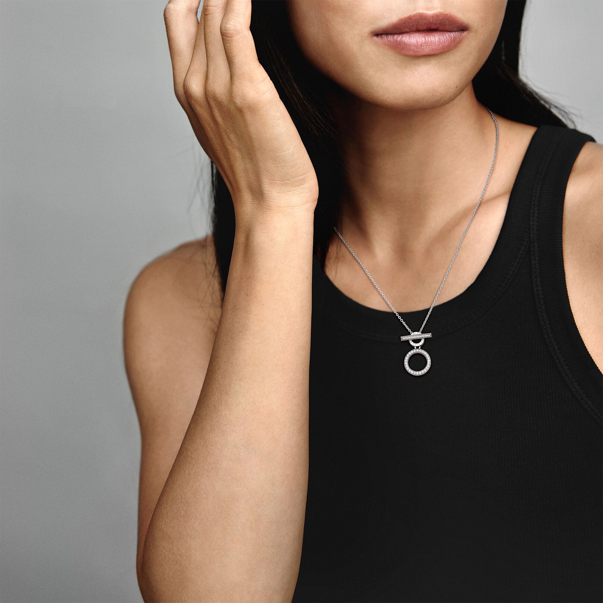Double Hoop T-bar Necklace | Sterling 