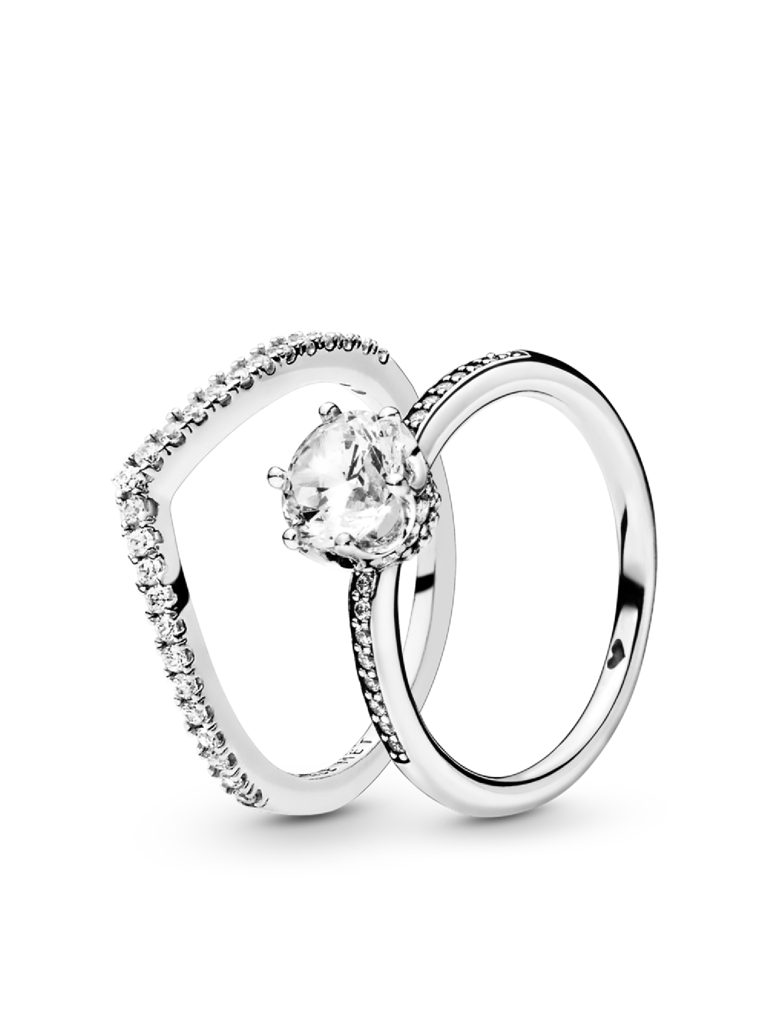 Shimmering Solitaire Wishbone Stacking Ring Set