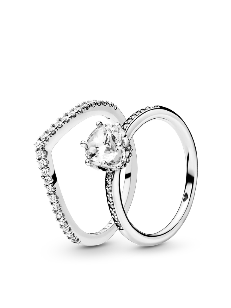 Shimmering Solitaire Wishbone Stacking Ring Set