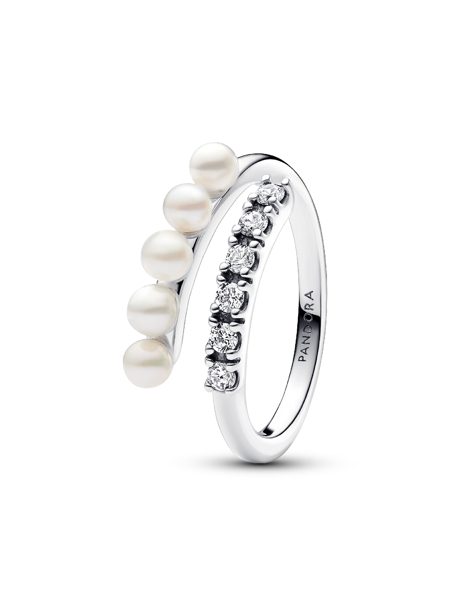 Treated Freshwater Cultured Pearls & Pavé Open Ring