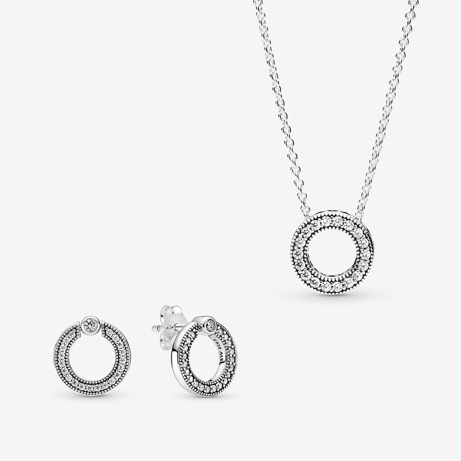 Pavé and Logo Circle Necklace and Earring Set image number 0