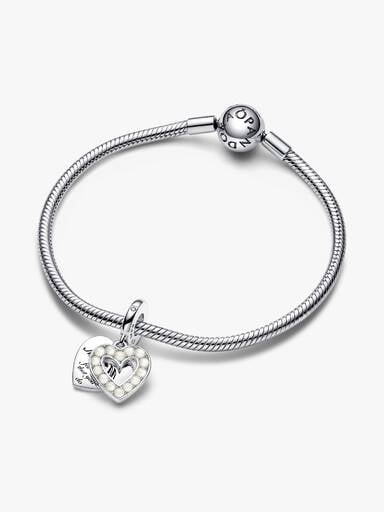 Pearlescent White Heart Double Dangle Charm