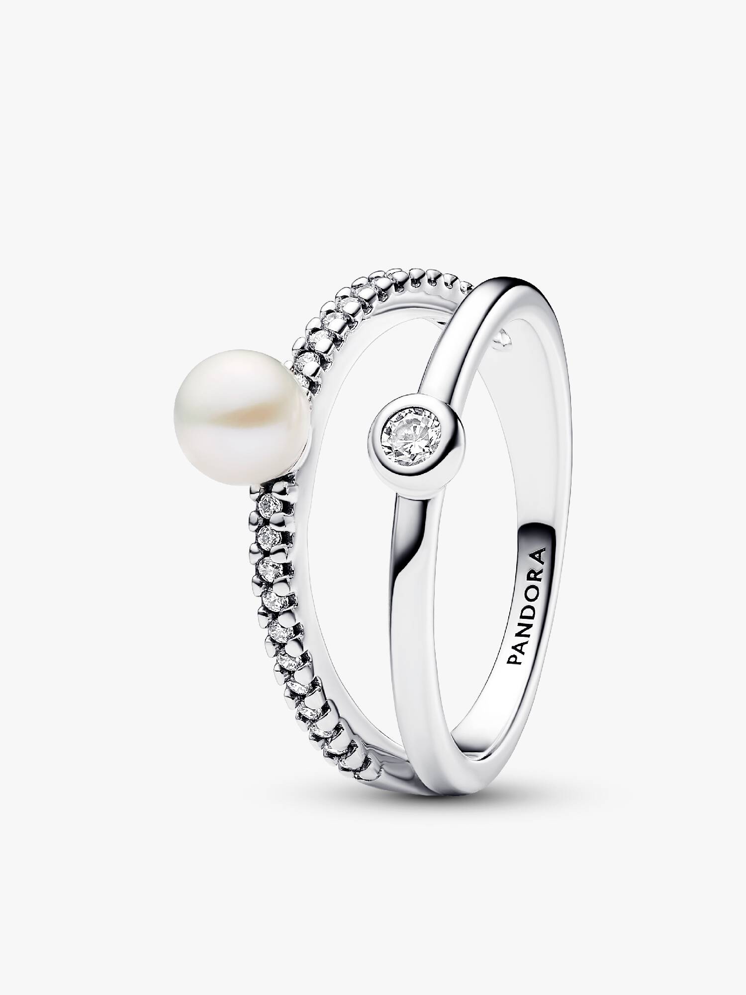 FINAL SALE - Treated Freshwater Cultured Pearl & Pavé Double Band Ring