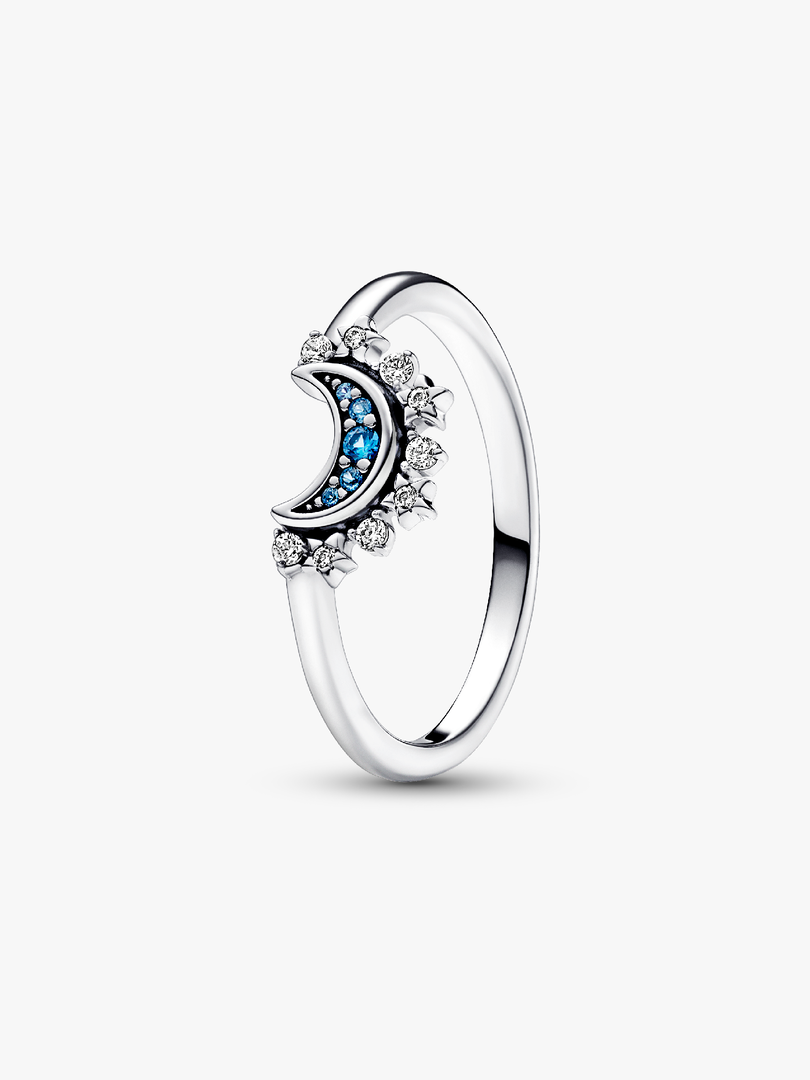 Celestial Blue Sparkling Moon Ring