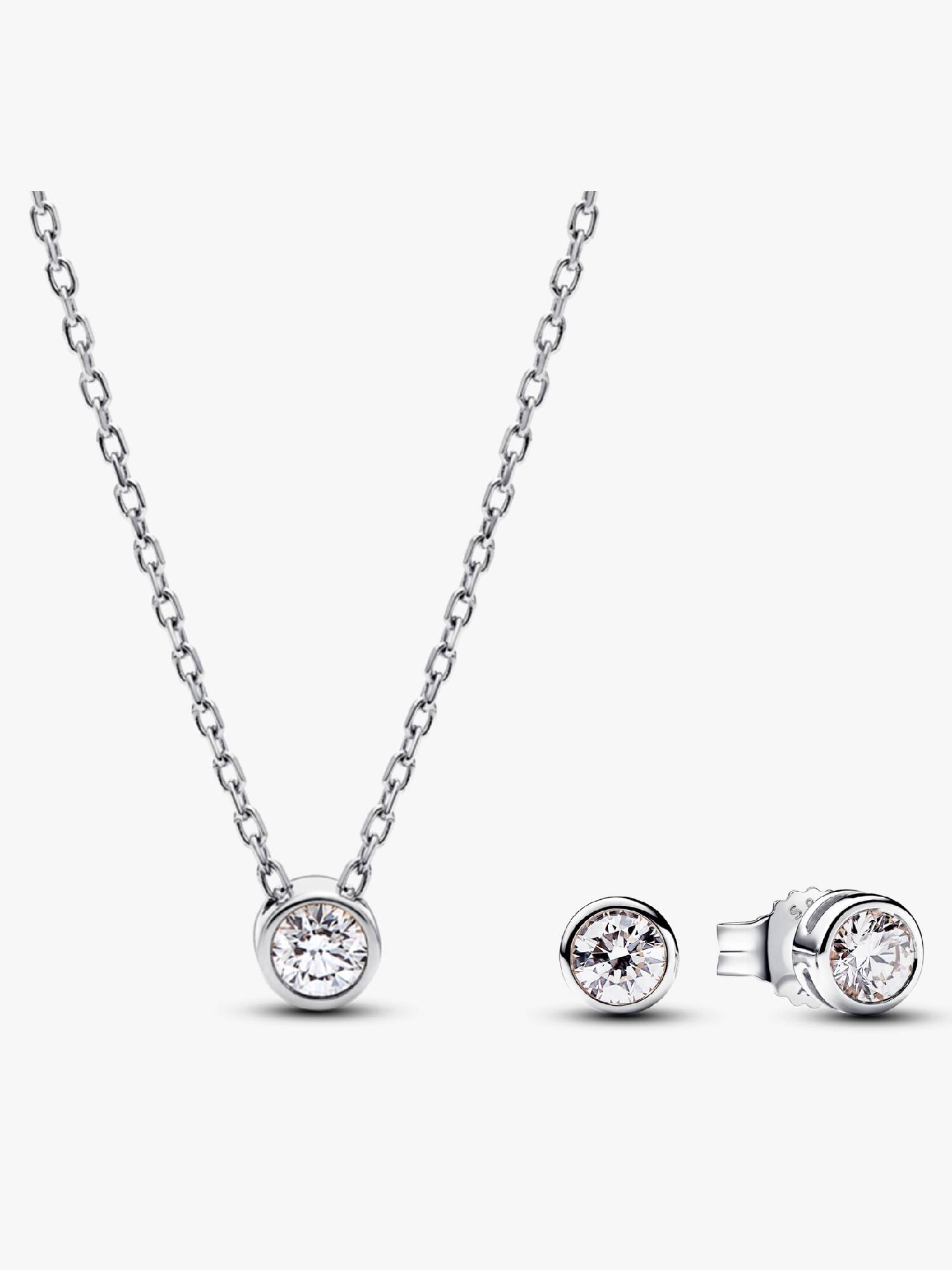 Pandora Era Bezel Lab-grown Diamond Pendant Necklace and Earrings set 0.45 carat tw Sterling Silver