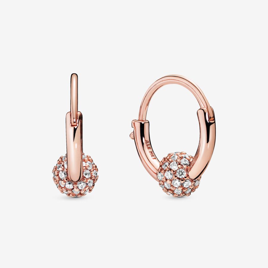 Pavé Bead Hoop Earrings | Rose gold plated | Pandora US