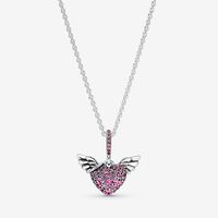 Pavé Heart & Angel Wings Necklace | Sterling silver | Pandora US