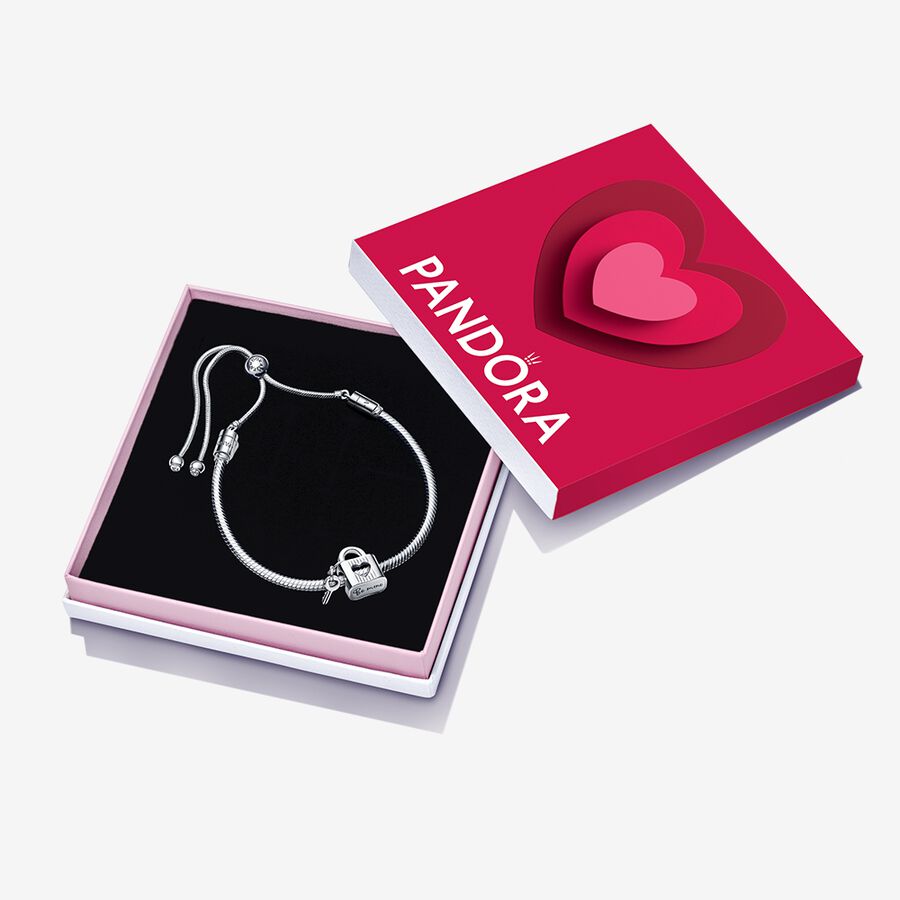 Open Heart Padlock & Key Bracelet Gift Set image number 0