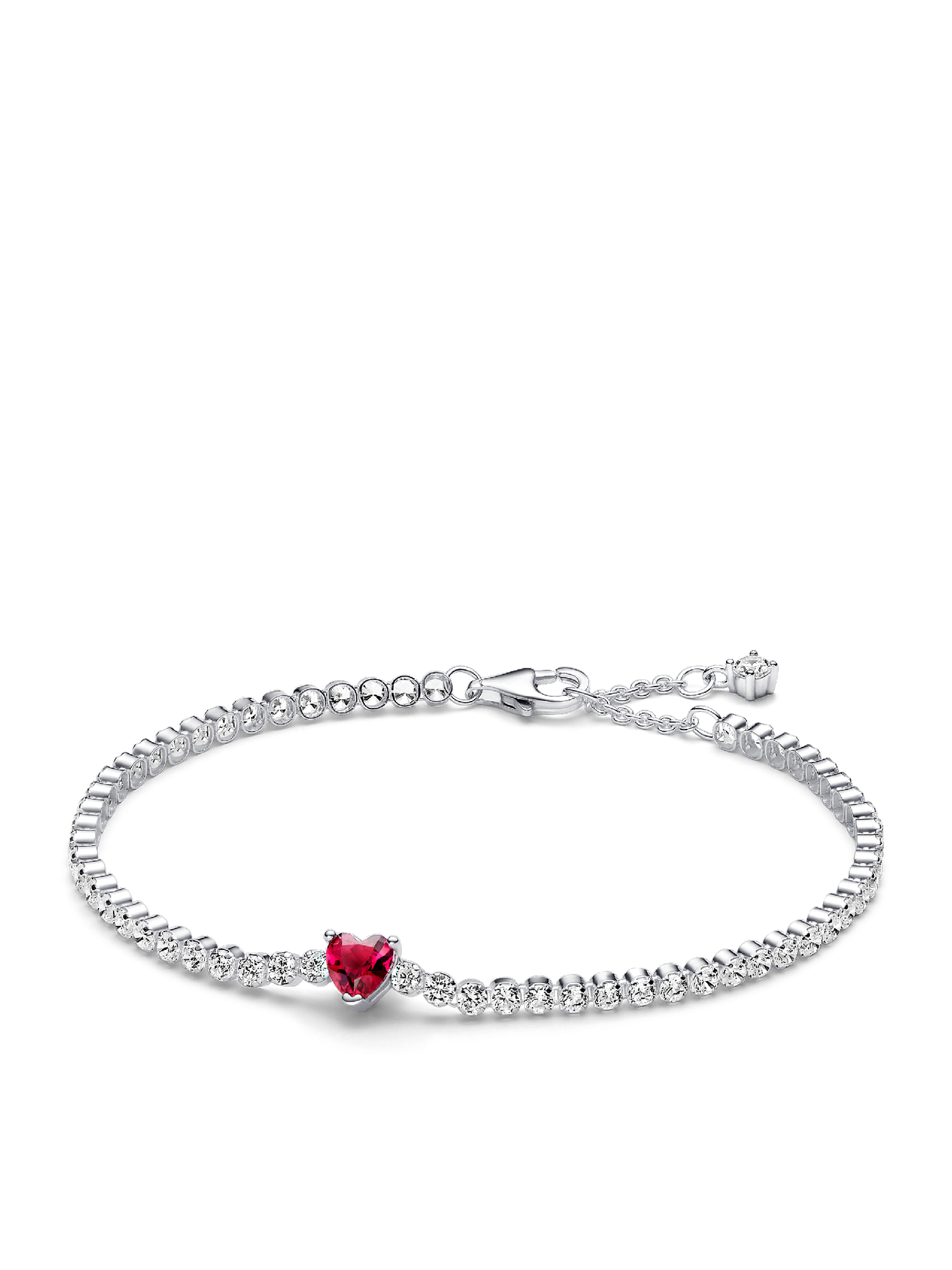 Женский браслет Pandora Red Sparkling Heart Tennis, цвет: Серебро — фото 1