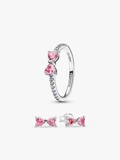 Sparkling Pink Bow Ring Set