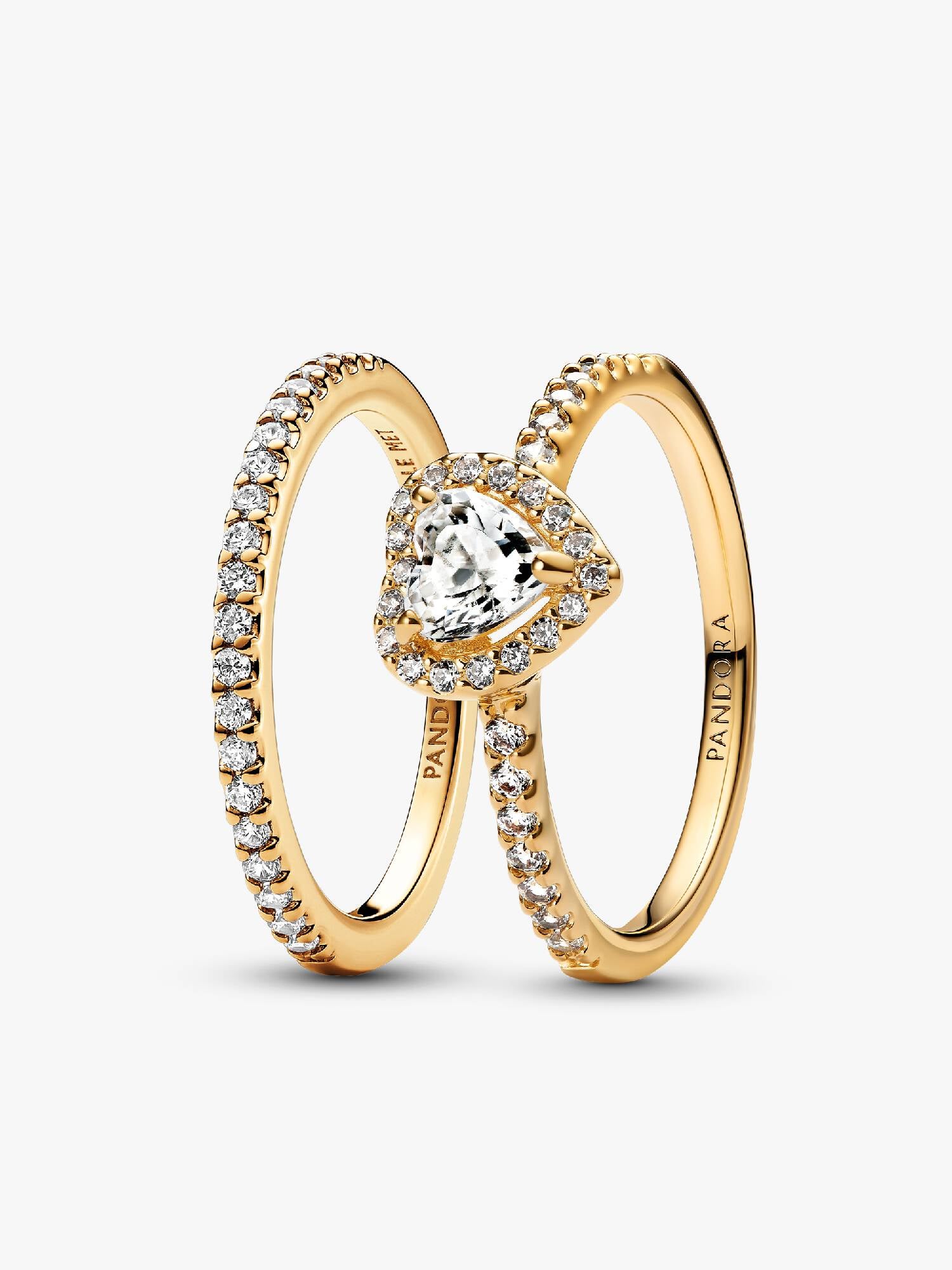 Playful Love Golden Elevated Heart Sparkling Band Ring Set