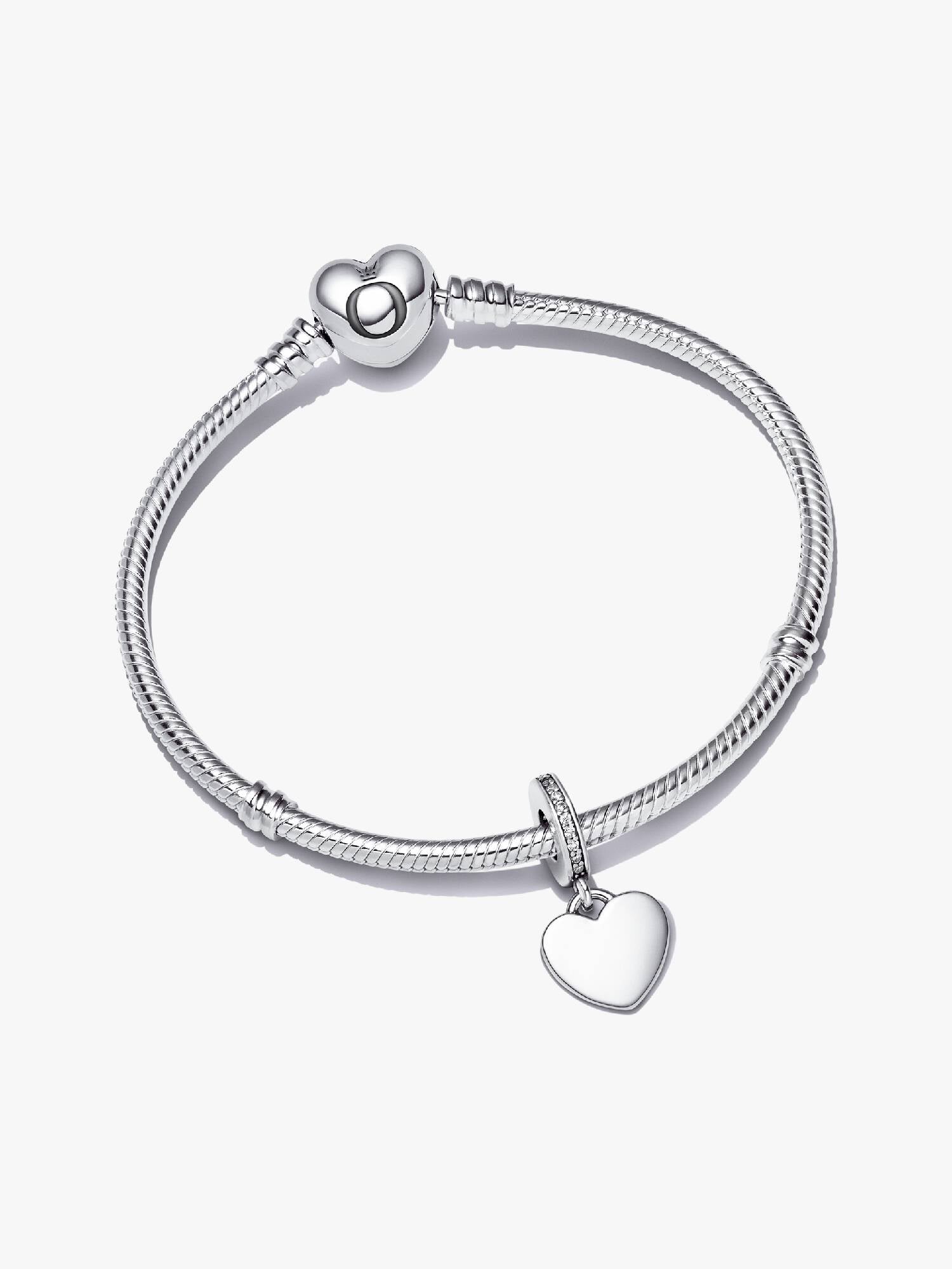 Engravable Heart Tag Dangle Charm Bracelet Set