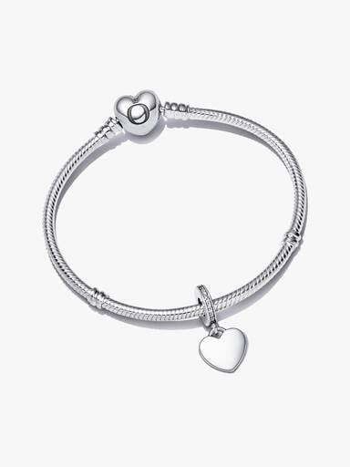 Engravable Heart Tag Dangle Charm Bracelet Set