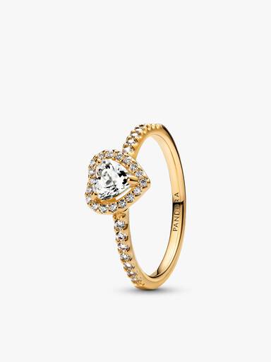 Playful Love Golden Elevated Heart Sparkling Band Ring Set