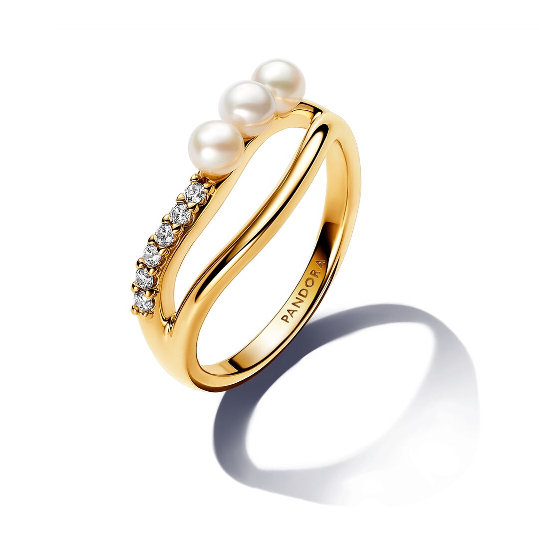 Treated Freshwater Cultured Pearl & Organically Shaped Double Band Ring