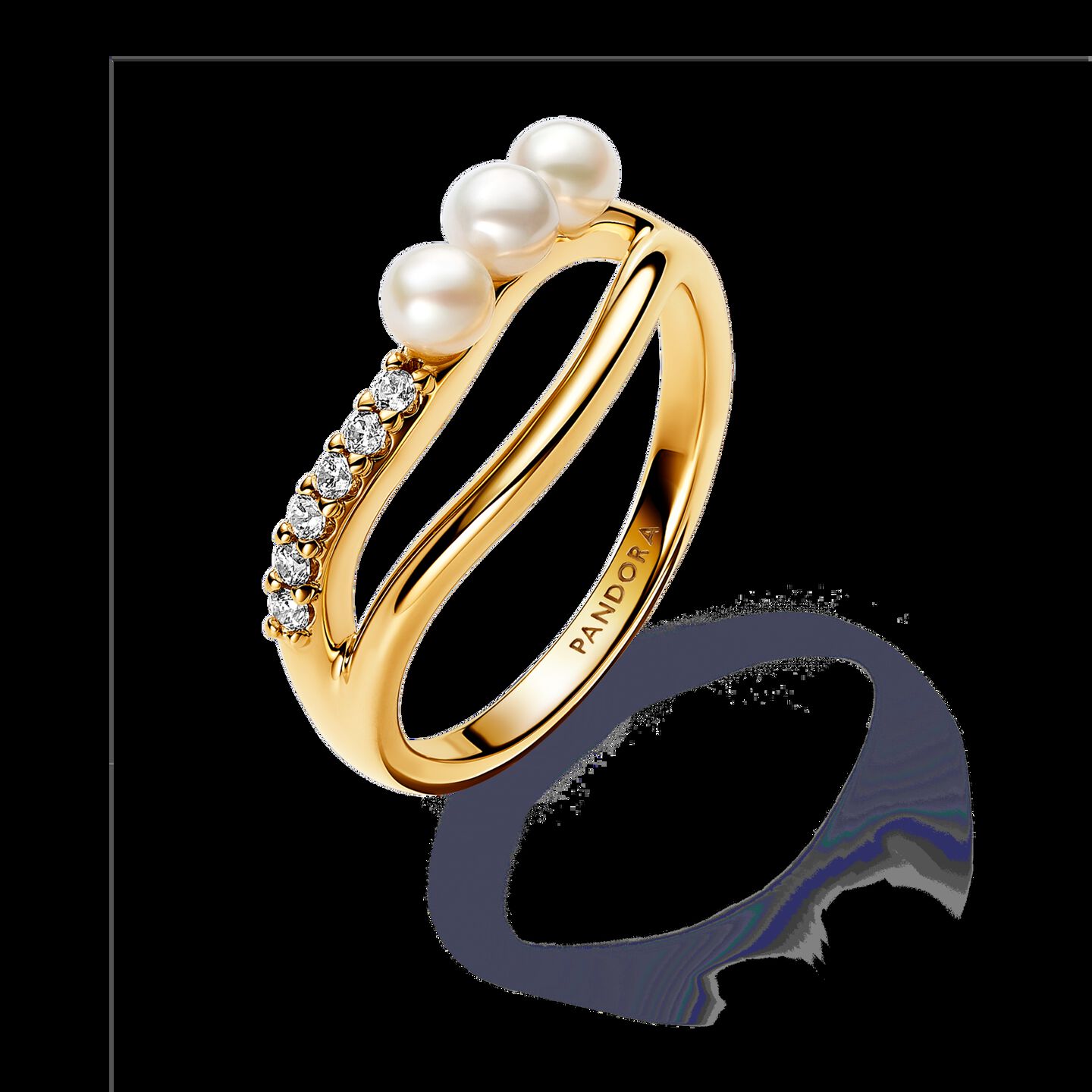 Женское кольцо Pandora Treated Freshwater Cultured Pearl & Organically Shaped Double Band, цвет: Позолоченный — фото 2