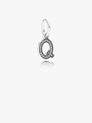 FINAL SALE - Letter Q Dangle Charm, Clear CZ