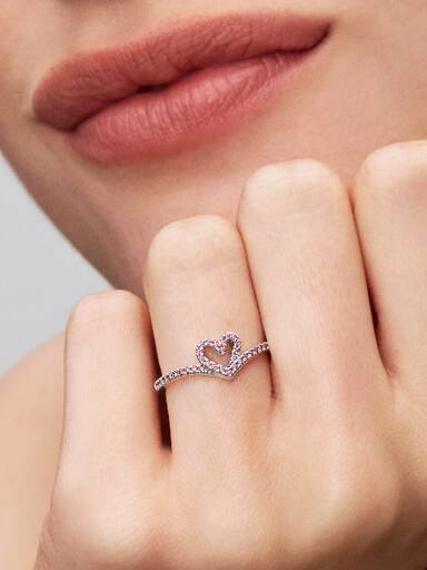 Sparkling Wishbone Pink Heart Ring