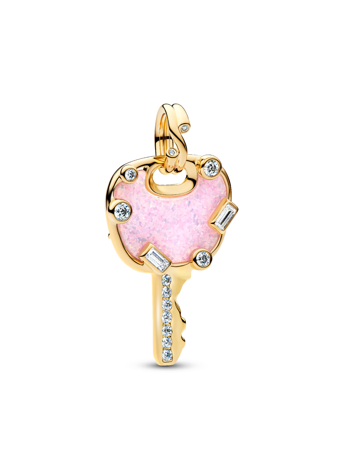 Женский шарм Pandora Opalescent Pink Love Key Large Dangle Charm, цвет: Позолоченный — фото 1