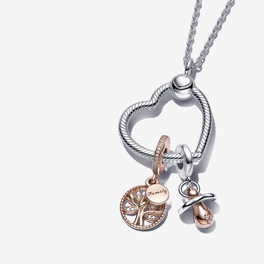 New Mom Family Tree Heart Charm Pendant Necklace Set