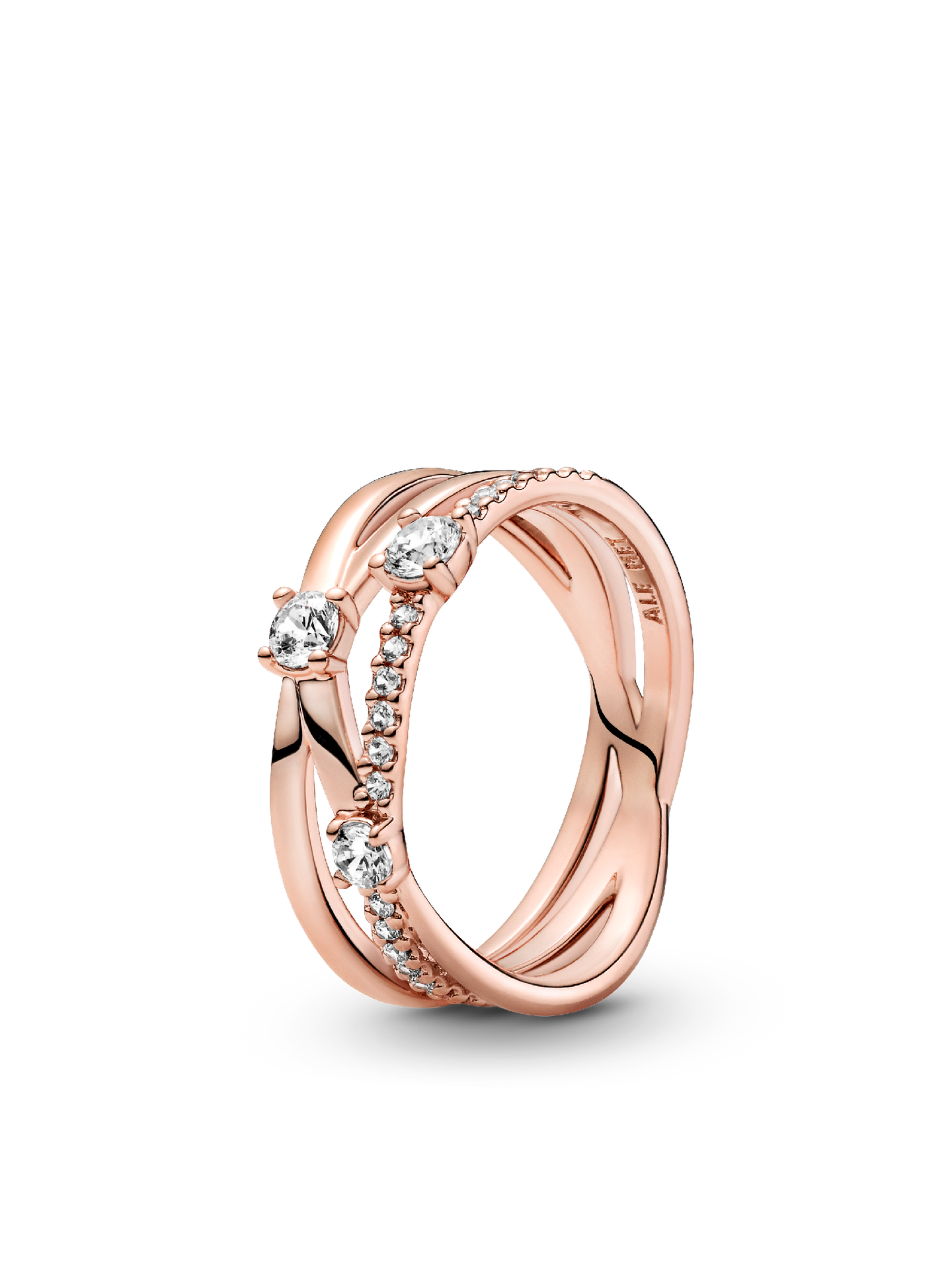 Женское кольцо Pandora Sparkling Triple Band, цвет: Покрытие розовым золотом — фото 1