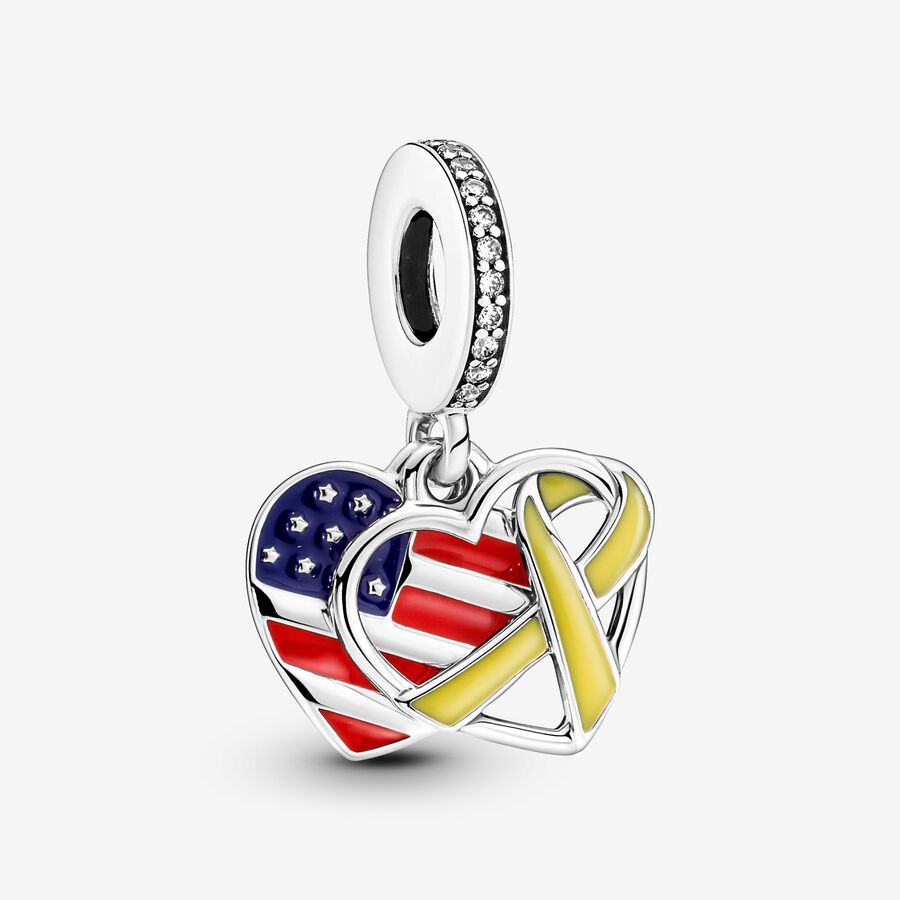 FINAL SALE - Heart, Flag & Remembrance Ribbon Double Dangle Charm image number 0