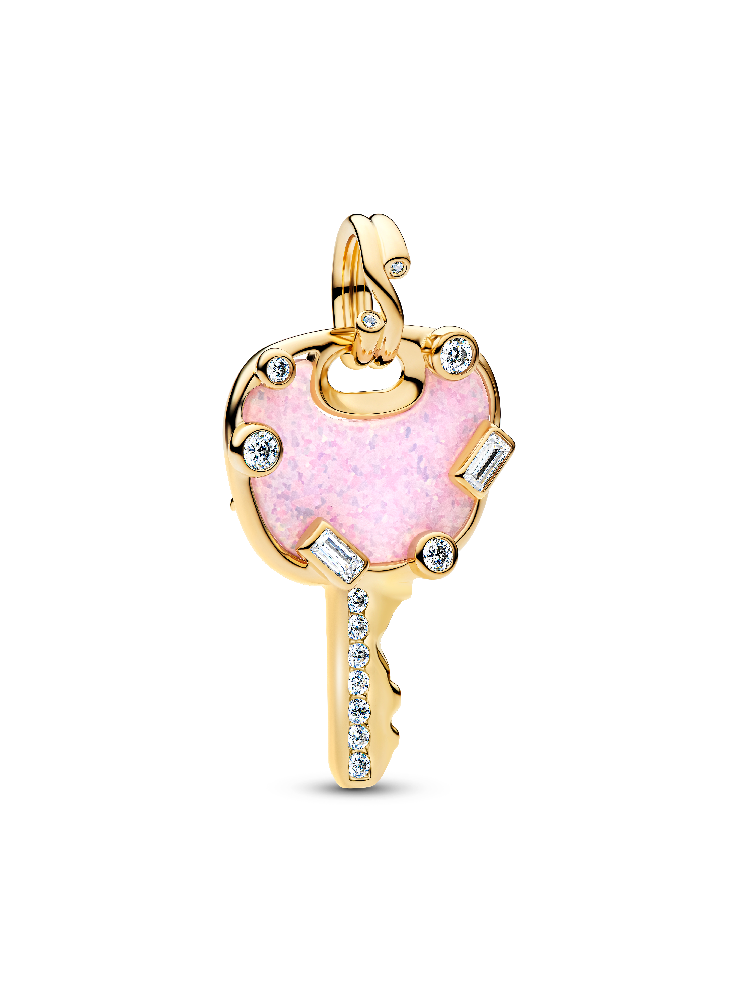 Opalescent Pink Love Key Large Dangle Charm | Pendant | Gold