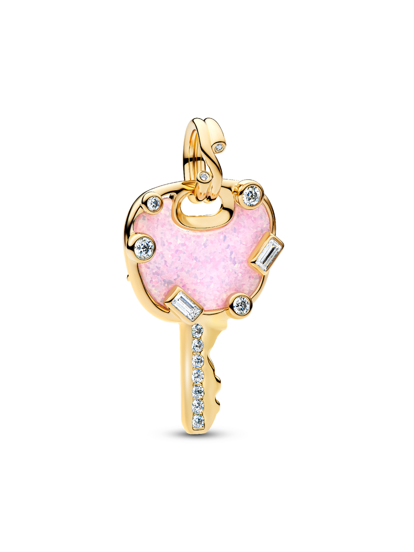 Opalescent Pink Love Key Large Dangle Charm