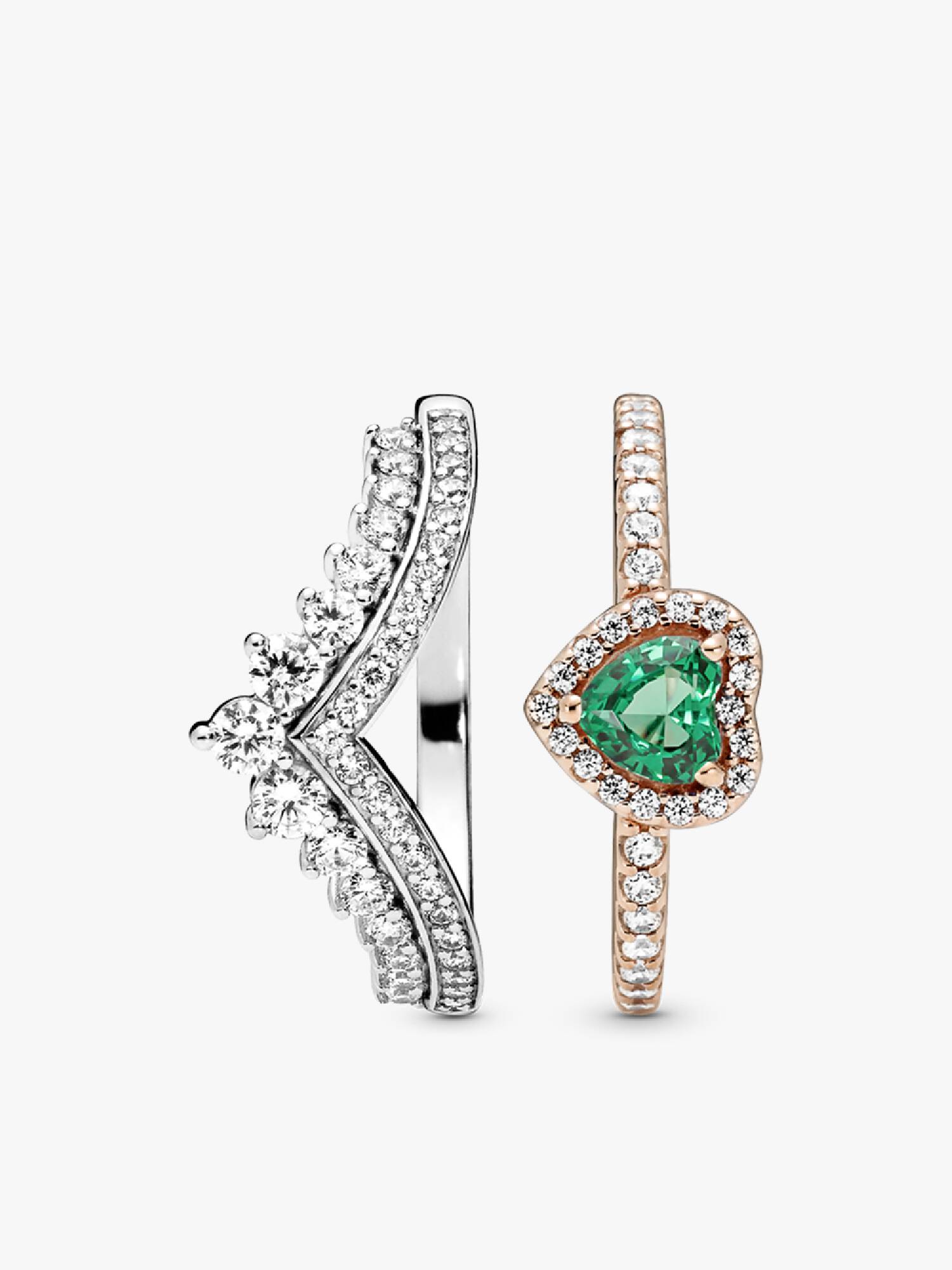 Green Heart Princess Wishbone Stacking Ring Set