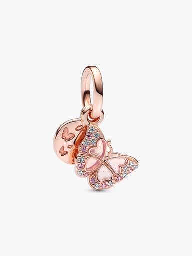 Pink Butterfly & Quote Double Dangle Charm