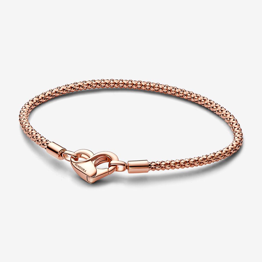 Pandora Moments Women's Sterling Silver Snake Chain Charm Bracelet with Rose  Gold Heart Clasp 