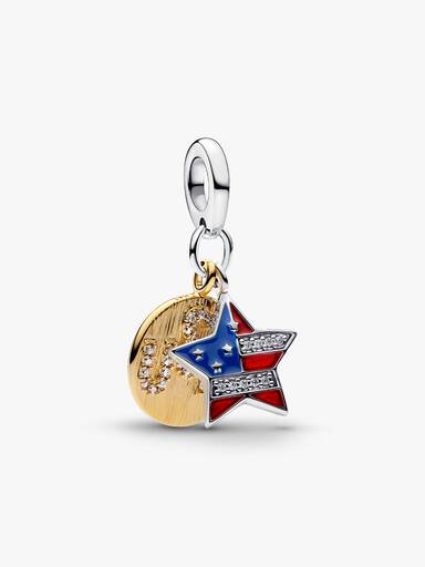 USA Flag Star Double Dangle Charm