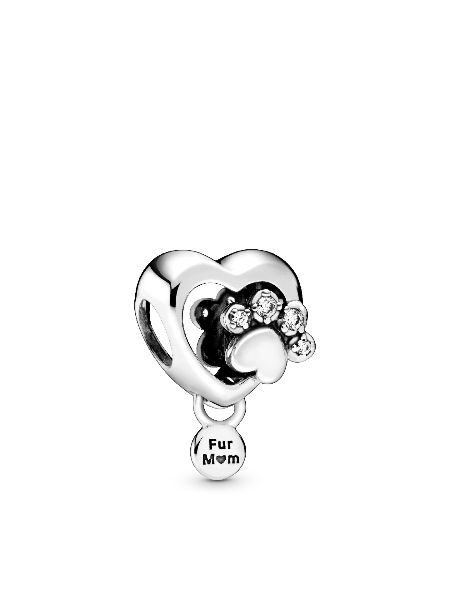 Женский шарм Pandora Sparkling Paw Print & Heart Charm, цвет: Серебро — фото 1