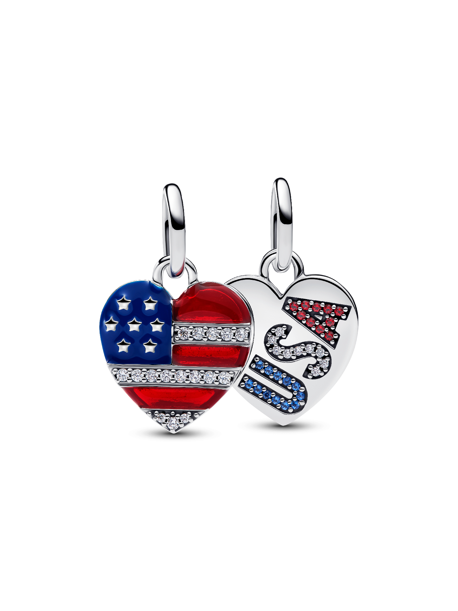 Engravable USA Hearts Splittable Dangle Charm