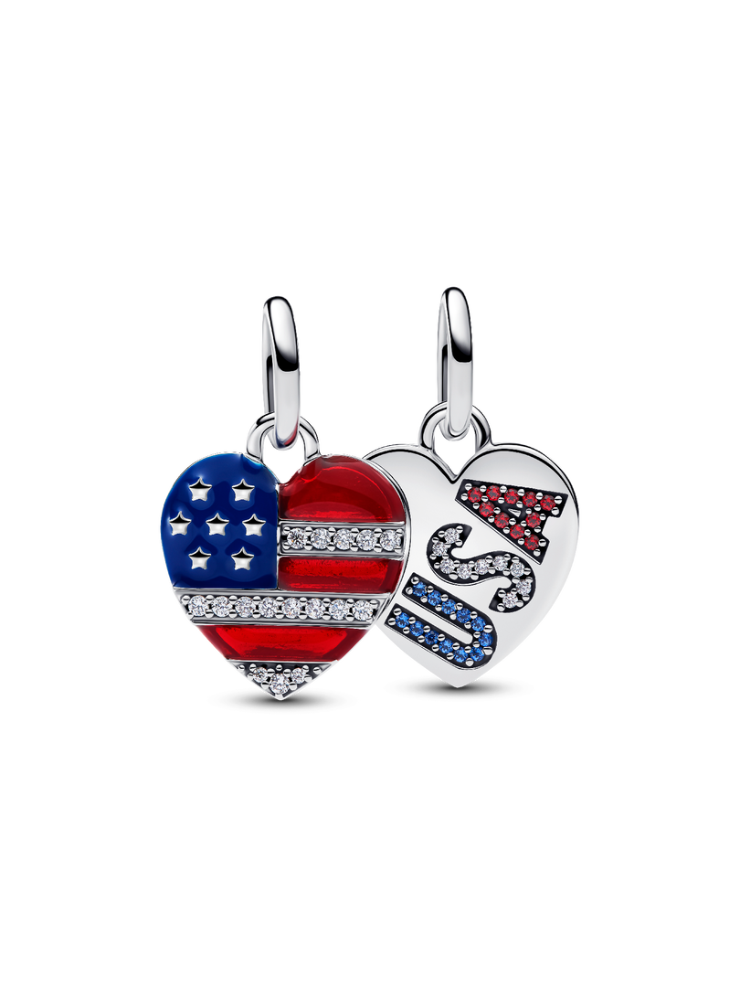 Engravable USA Hearts Splittable Dangle Charm