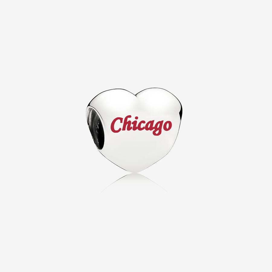 Chicago Heart Charm, Red Enamel image number 0
